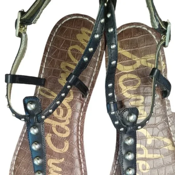 EUC | Sam Edelman | Gigi | Black Leather | Gold Studded Thong Sandal | Size: 10 - Picture 4 of 14